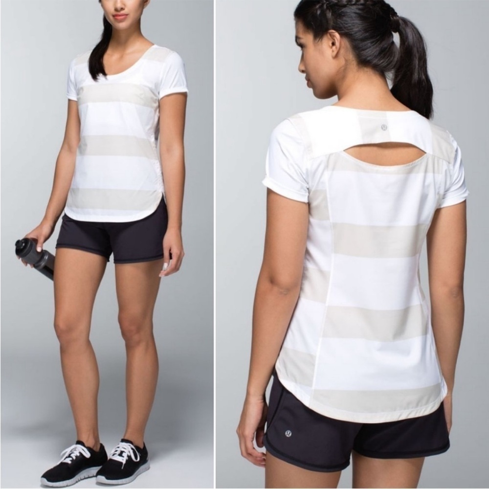 Lululemon Lightened Up Short Sleeve Striped Top | Size 12
